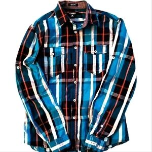 3/$20 Carbon Blue Plaid Button-Up Shirt